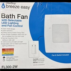 80 CFM Bathroom Exhaust Fan 0.5 sones Bath NO Noise w/Integrated Switch 5L Light